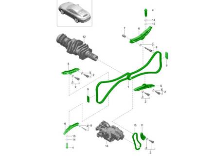 Engine Timing Chain Kit. Porsche 991.2 Carrera 2 / 2S / 4 / 4S 3.0L 2016-19 - 0PB109507G, 0PB109509B, 0PB109514A, 9A210514801, 0PB109513B, 9A110523302, 0PB109508B